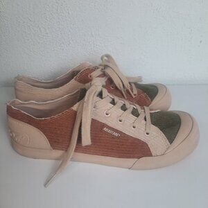 Rocket Dog Corduroy Green Tan Shoes Womens 9 Jazzin Color Block Lace Up Sneakers